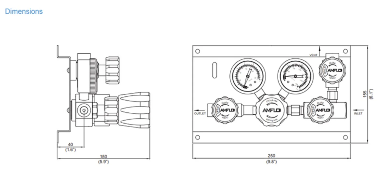 Панель газовая ручная AMFLO PSB 110 D-P00-00, Pвх-241 bar, c манометрами, PRV, PUV, POV, FNPT 1/4  CV-0.08 / Manual GP AMFLO PSB 110D D-P00-00, inlet pressure 241bar,  PRV, connections FNPT 1/4 CV-0.08